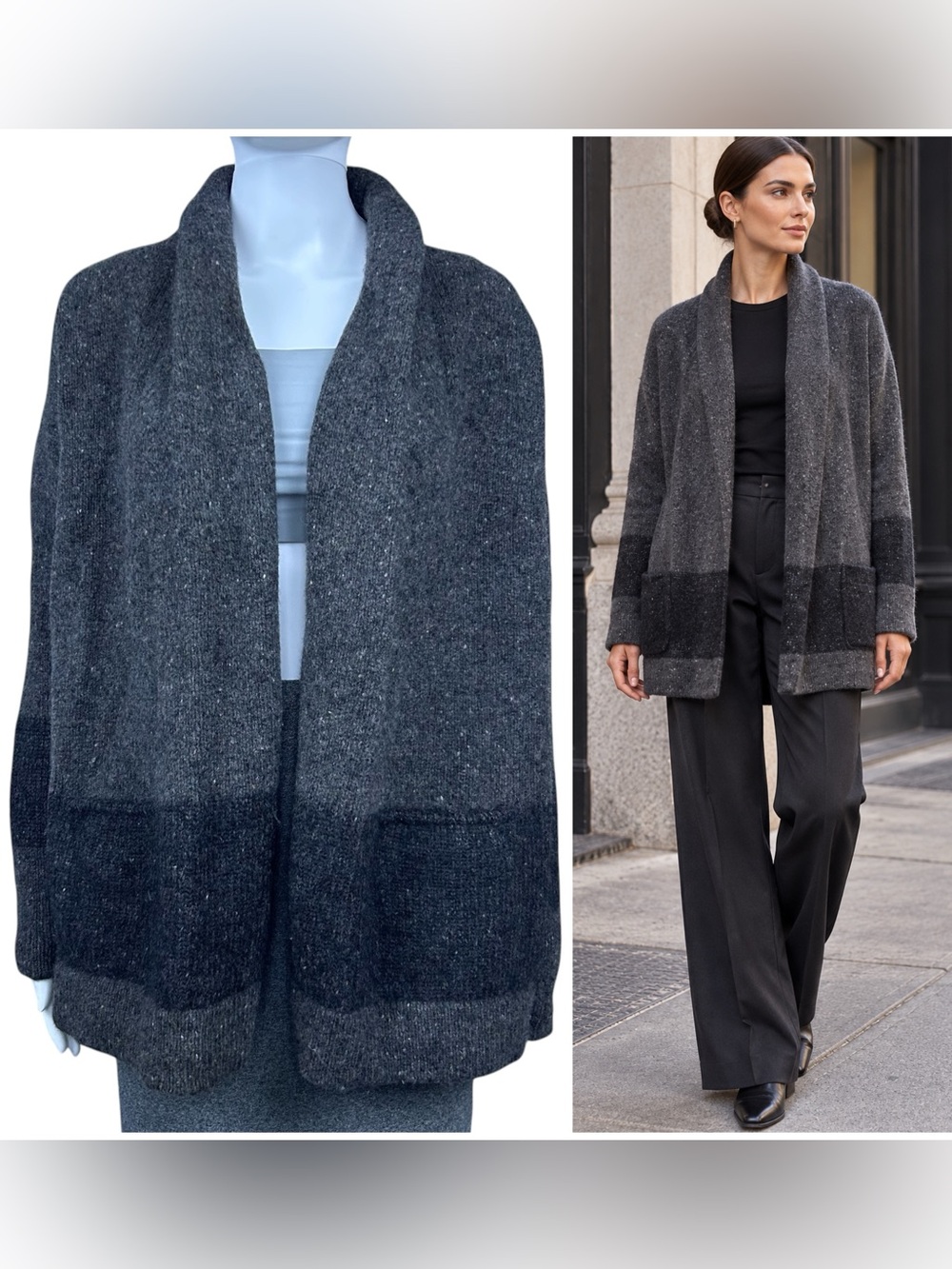 Vince Wool Cashmere Mohair Shawl Collar Cardigan Small Donegal Knit Quiet Luxury